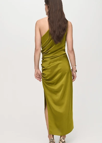 Asymmetrical satin dress with side slits