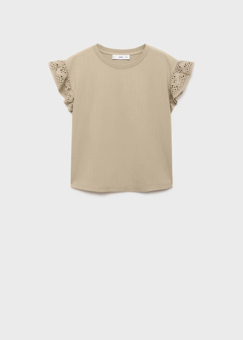 Short-sleeved t-shirt with ruffled eyelet embroidery detail