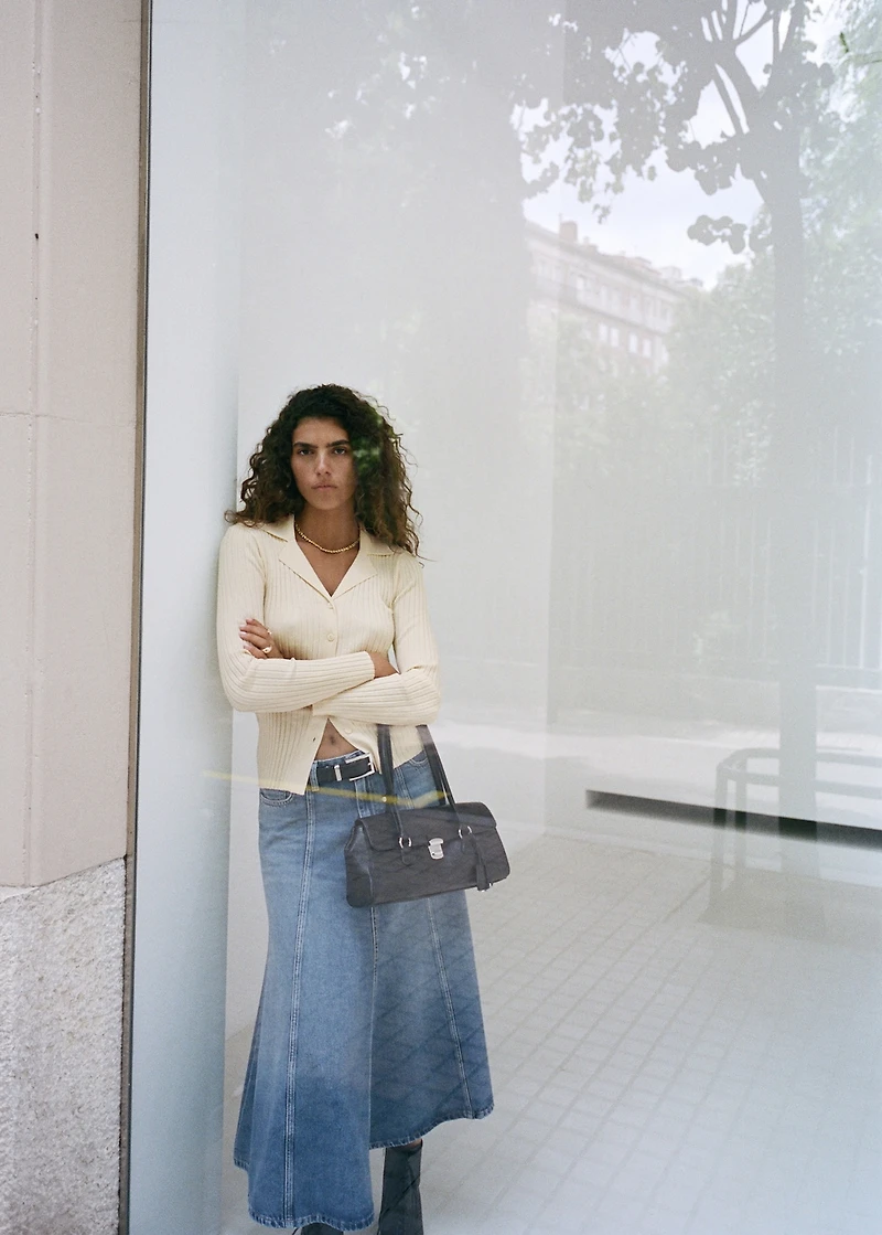 Ribbed lapel cardigan