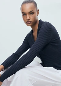 Ribbed lapel cardigan