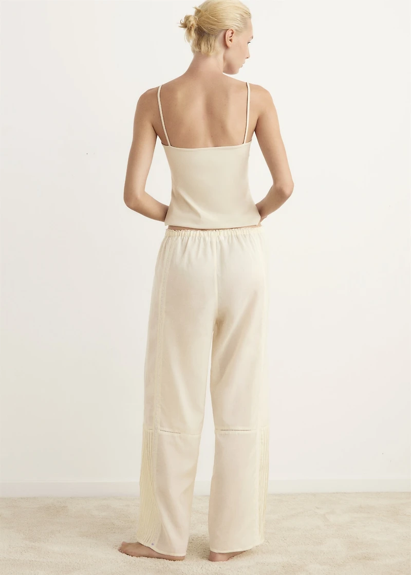 Cotton lace pajama pants with drawstring