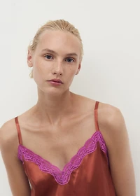 Silk nightdress with lace contrasting color