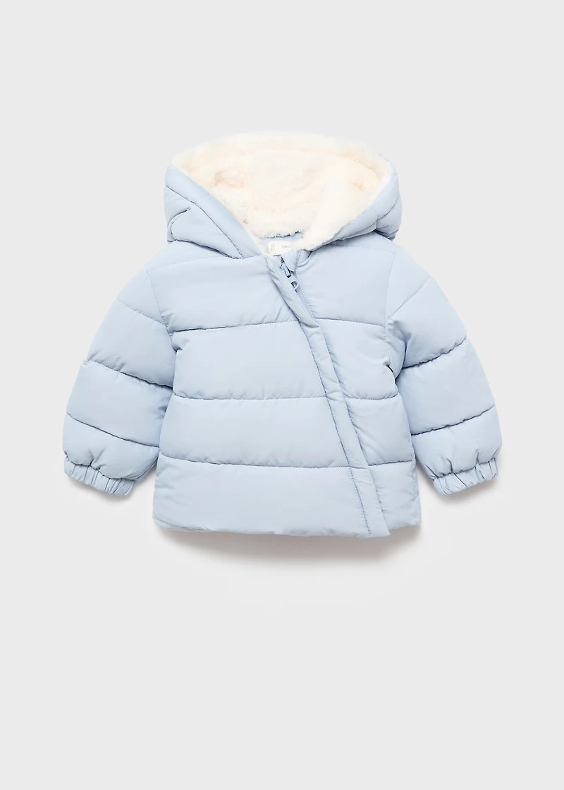 Anorak with shearling-effect hood
