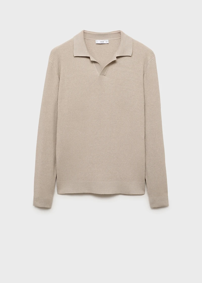 Cotton-blend ribbed polo sweater