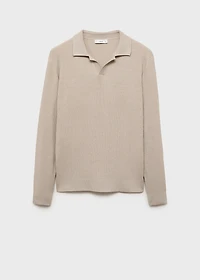 Cotton-blend ribbed polo sweater
