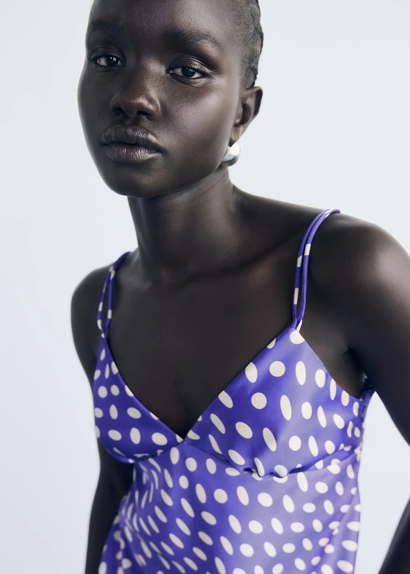 Polka-dot satin-finish dress