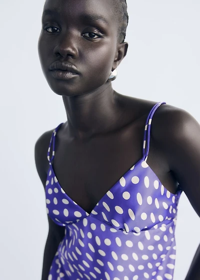 Polka-dot satin-finish dress