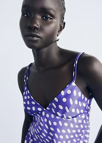 Polka-dot satin-finish dress