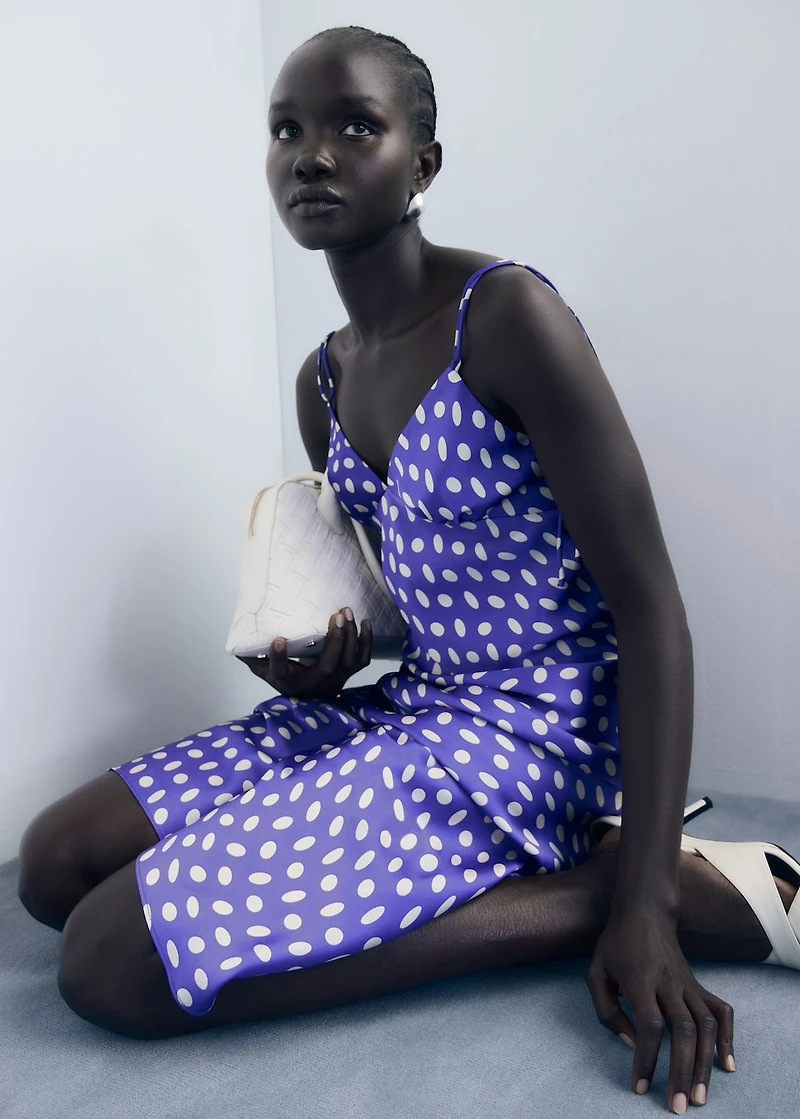 Polka-dot satin-finish dress