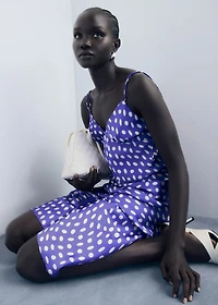 Polka-dot satin-finish dress