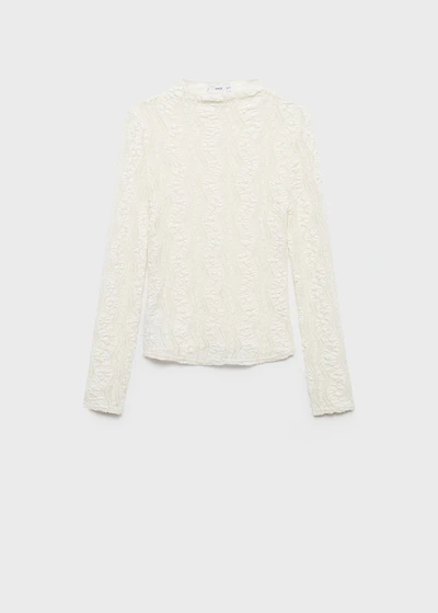 Sweater with perkins collar and lace design