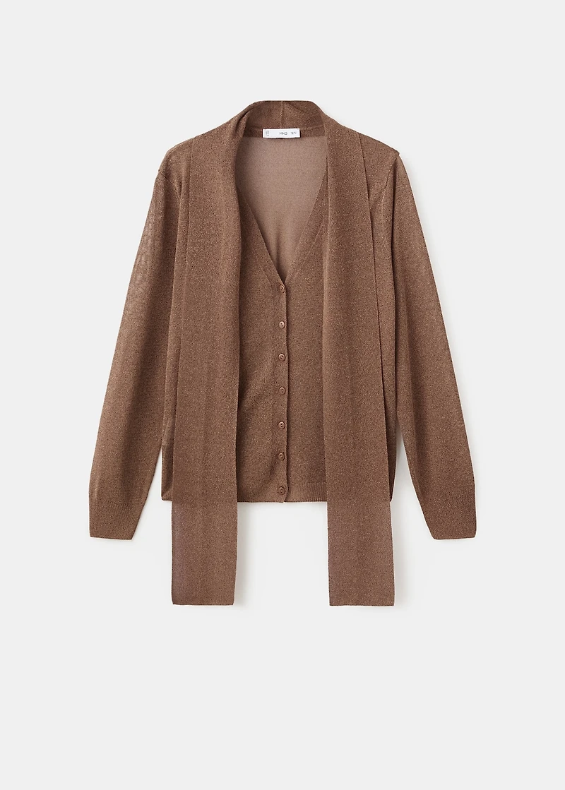 Fine-knit cardigan with foulard