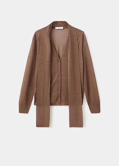 Fine-knit cardigan with foulard