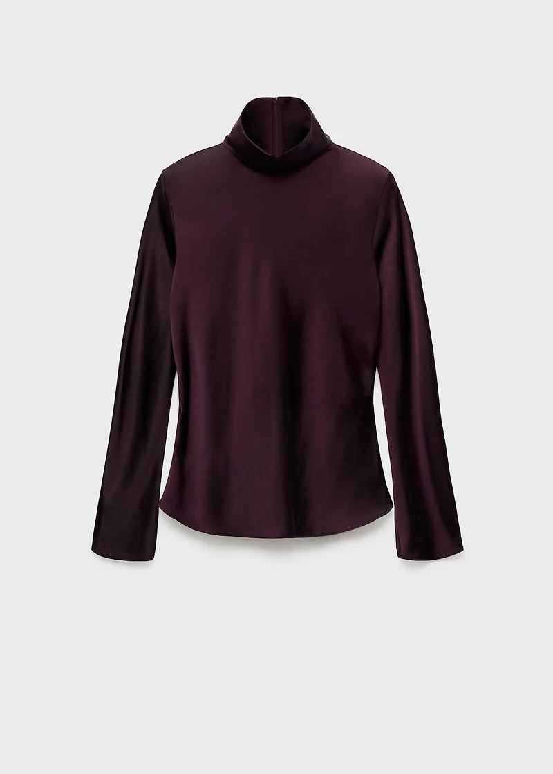 High collar satin blouse
