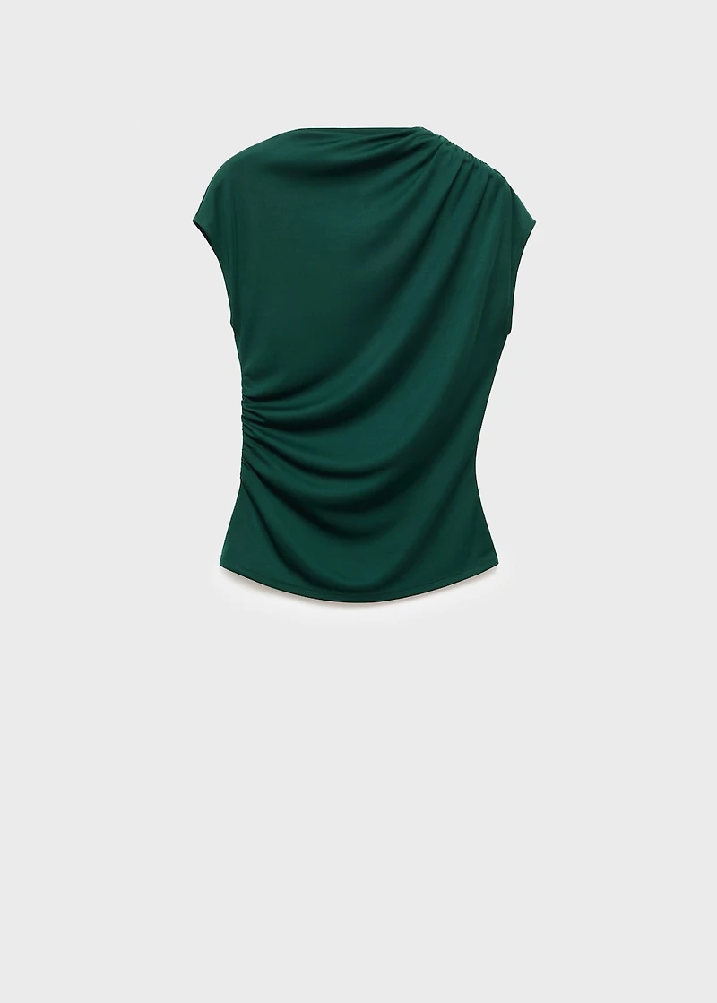 T-shirt with gathered asymmetrical neck