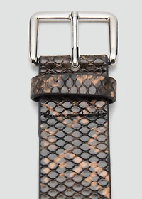 Snake-effect leather belt