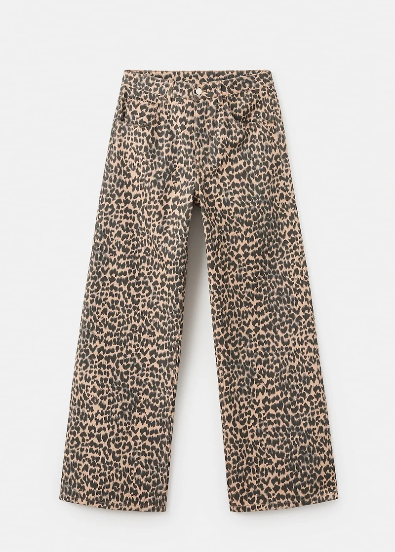 Leopard-print straight jeans