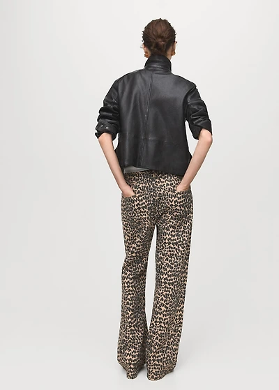 Leopard-print straight jeans