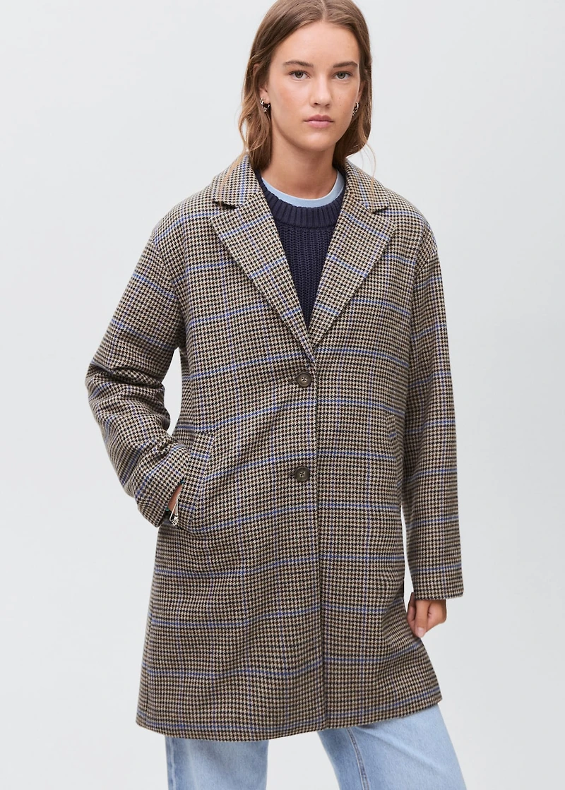Houndstooth wool-blend coat