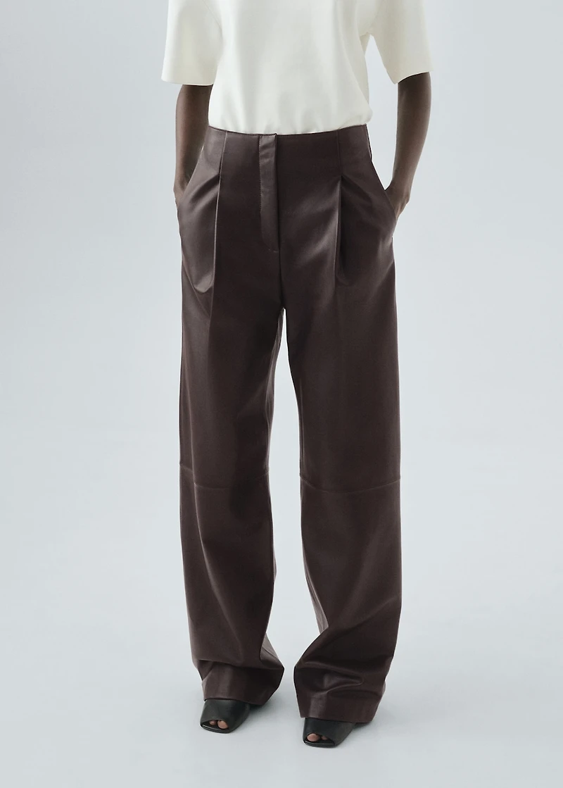 100% leather straight-leg pants
