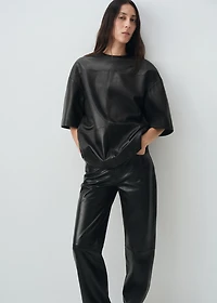 100% leather straight-leg pants