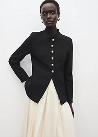 Jacket with jewel-button strip collar