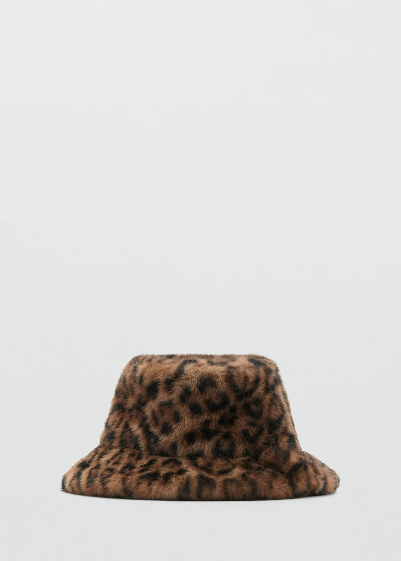 Leopard faux-fur bucket hat