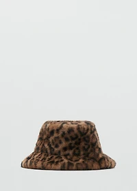 Leopard faux-fur bucket hat