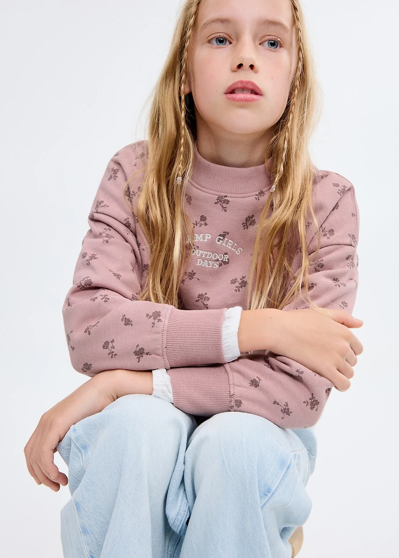 Embroidered sweatshirt with floral pattern