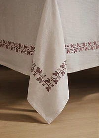 Ramie cotton tablecloth with embroidered details for 2 to 4 diners