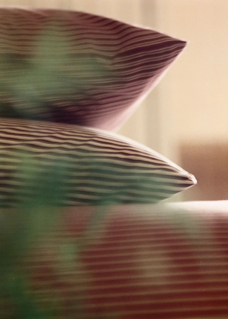 Reversible percale cotton striped pillowcase 60x60cm