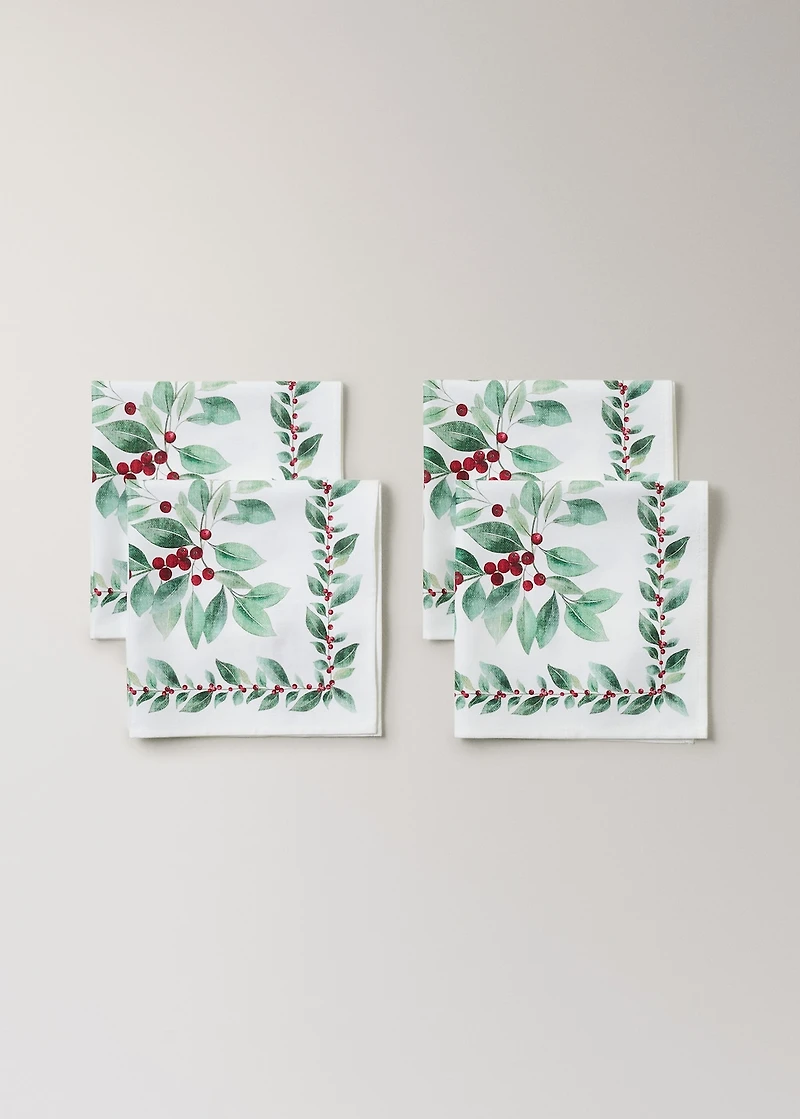 Holly-print cotton napkins