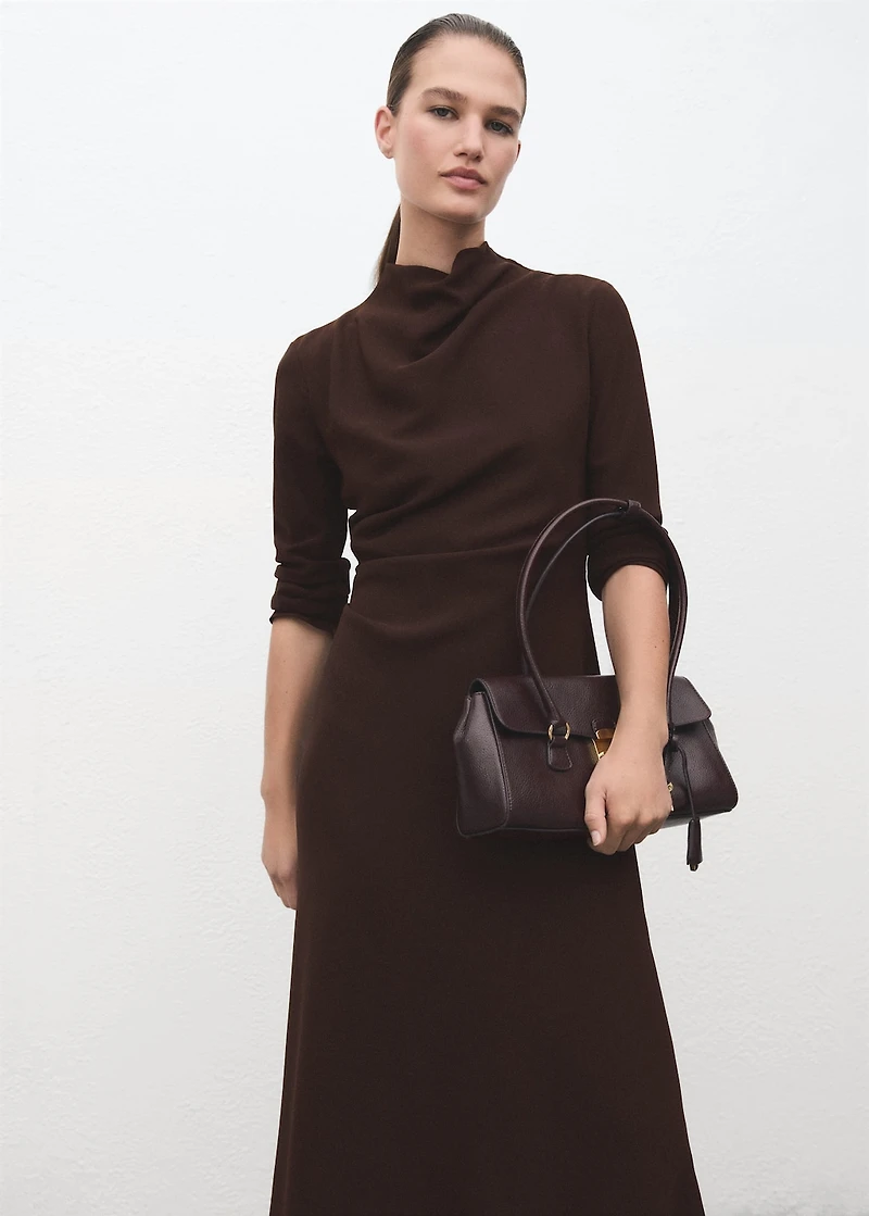 Ruched dress with draped neckline