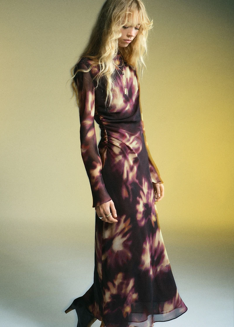 Tie-dye ruched dress