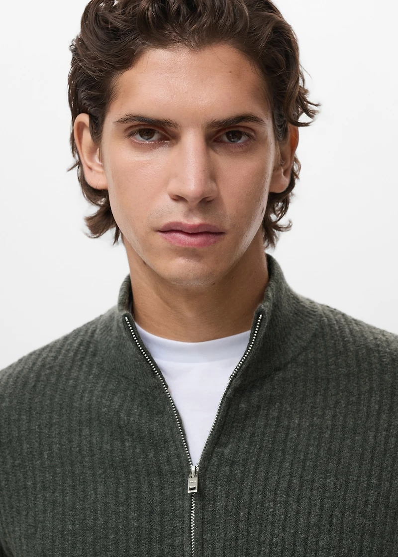 Ribbed-knit cardigan with zipper