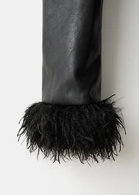 Faux-leather coat with fur trim