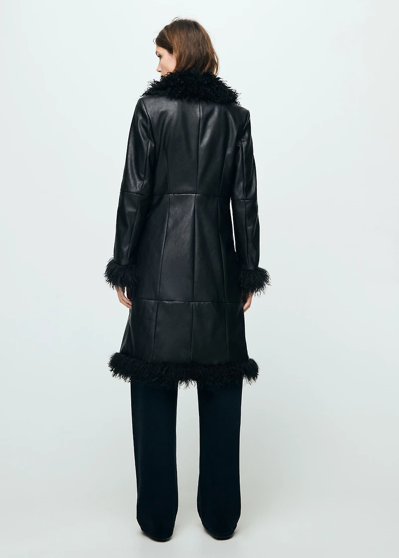 Faux-leather coat with fur trim
