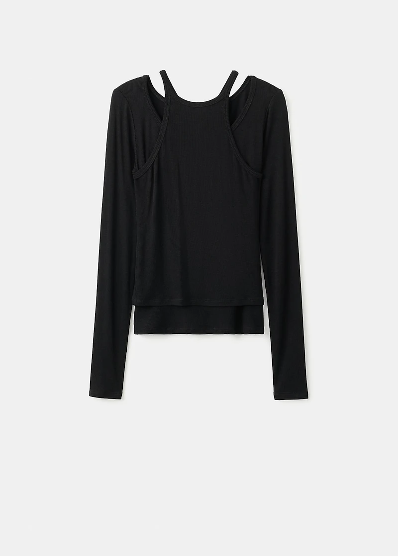 Ribbed combined t-shirt