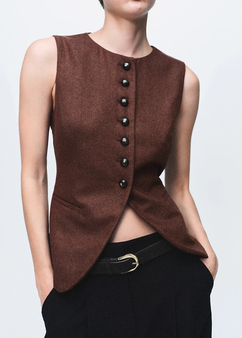 Wool-blend vest with buttons