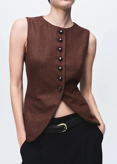 Wool-blend vest with buttons