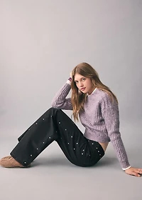 Wide leg jeans with studs