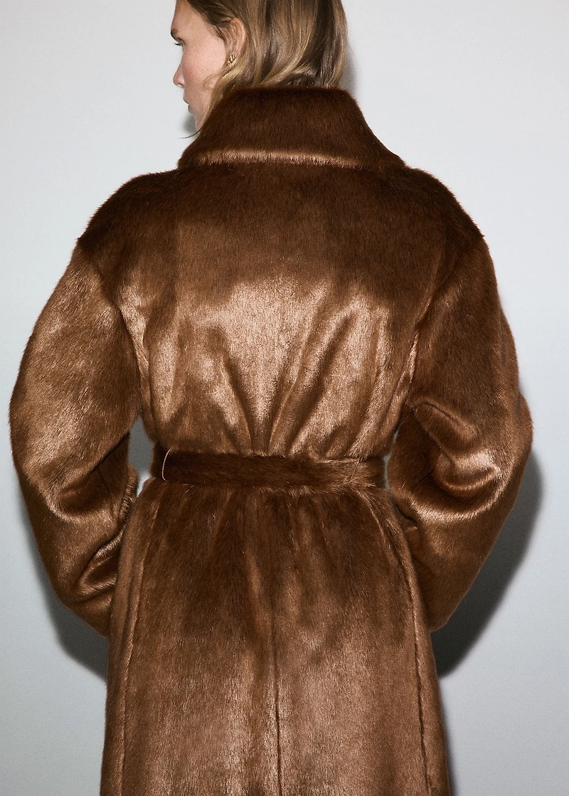 Faux fur effect coat with belt