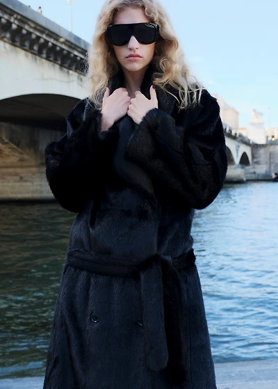 Faux fur effect coat with belt