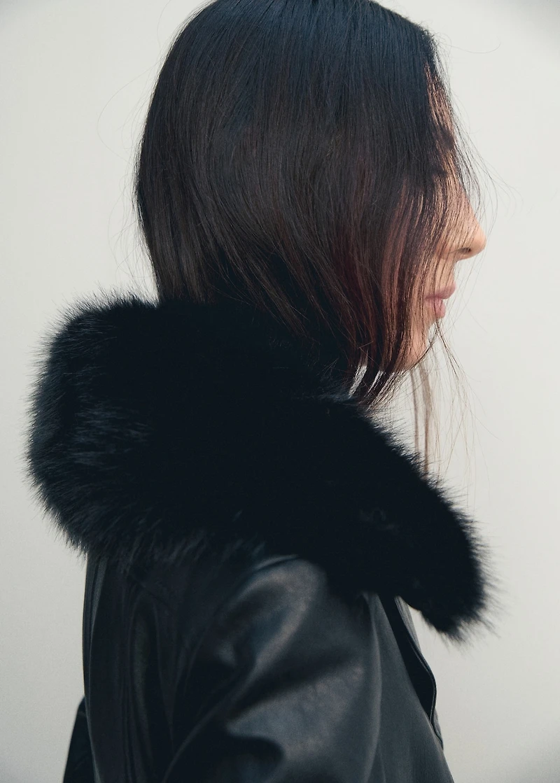 Faux-effect coat with fur collar