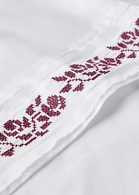 300-thread count satin cotton top sheet with cross-stitch embroidery for 180/200 cm bed