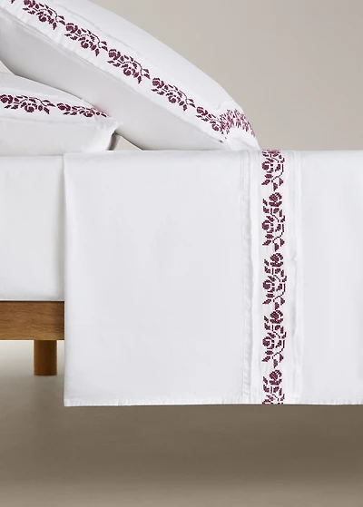 300-thread count satin cotton top sheet with cross-stitch embroidery for 180/200 bed
