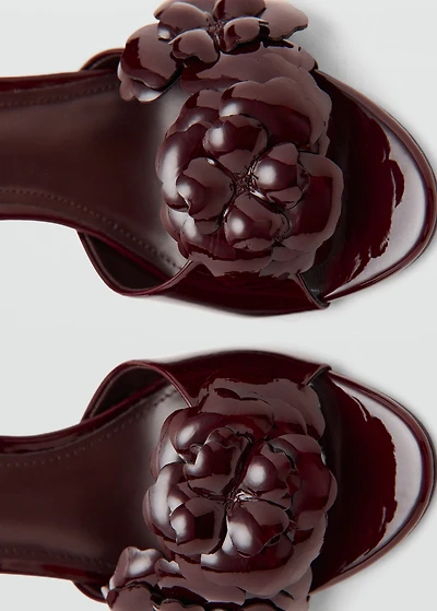 Patent leather floral heeled sandals