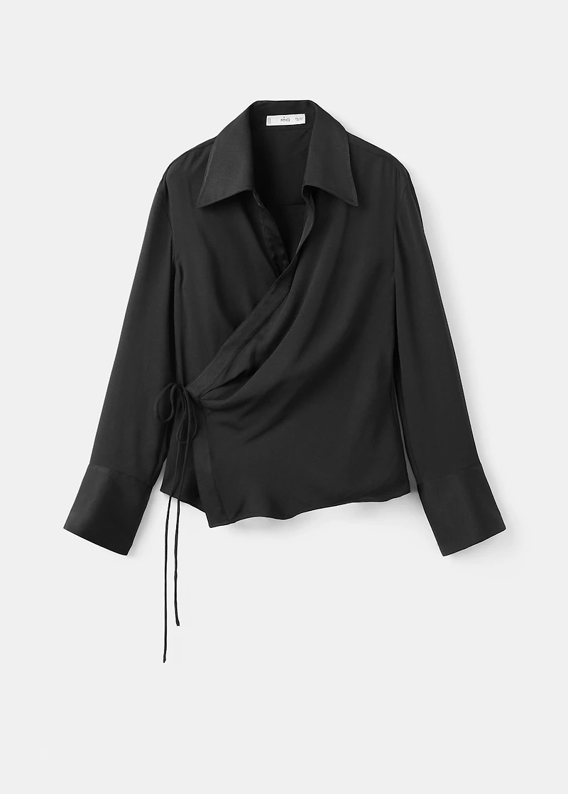 Cross-over satin blouse