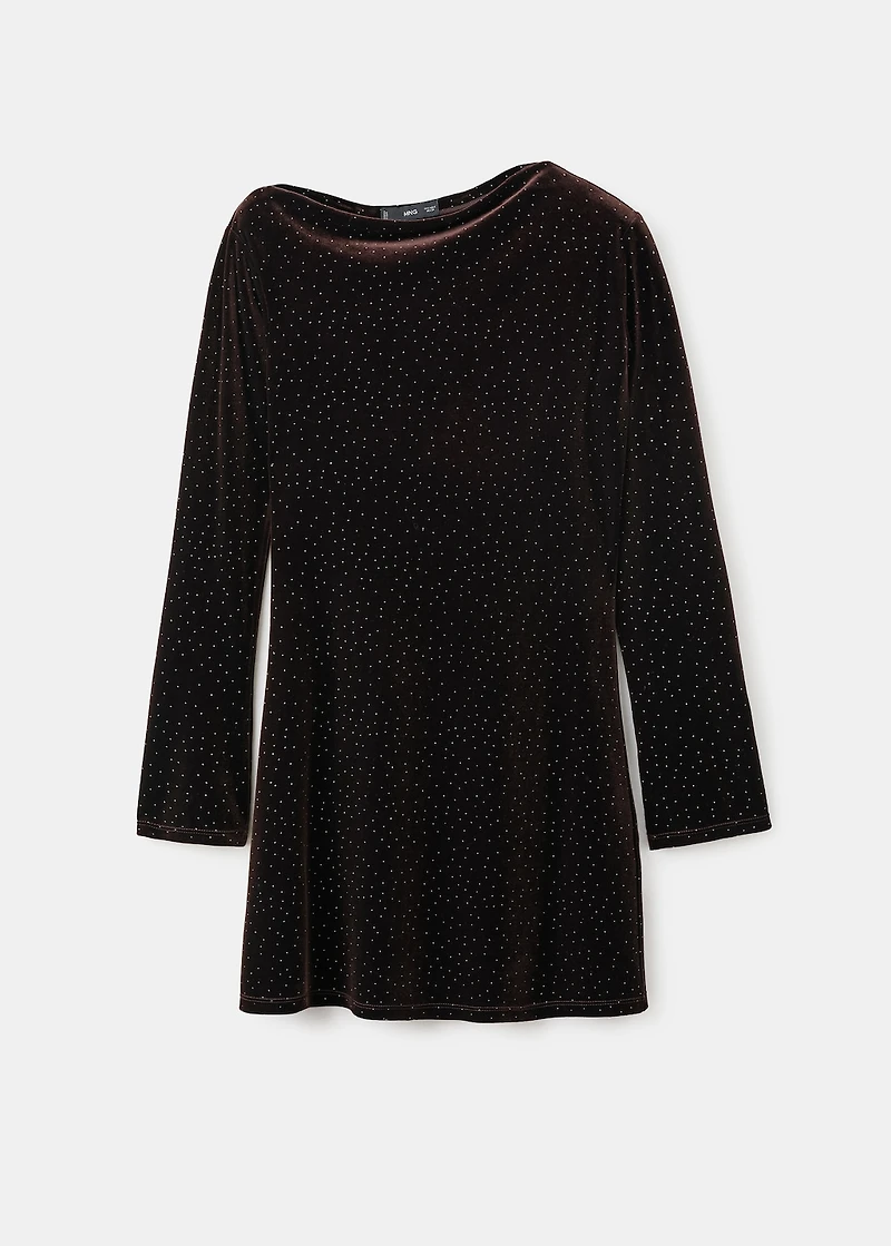 Asymmetrical velvet dress with shiny details