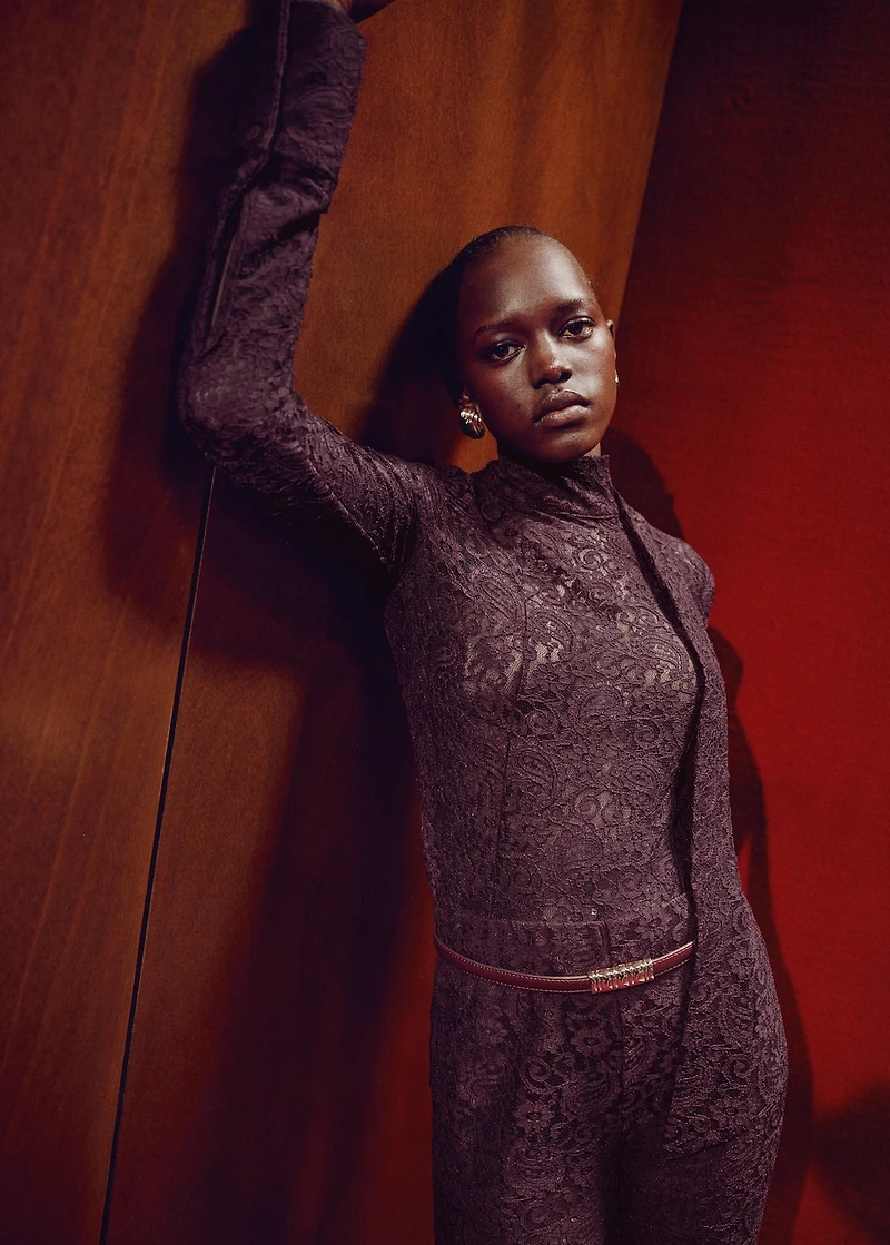 Straight-fit lace pants